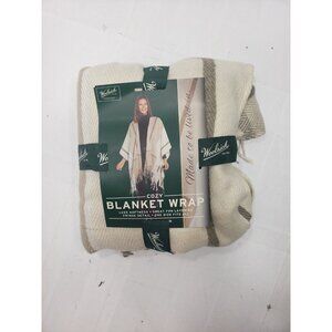 Woolrich One Size Reversible Cozy Blanket Wrap Tan Miranda Plaid Green Label